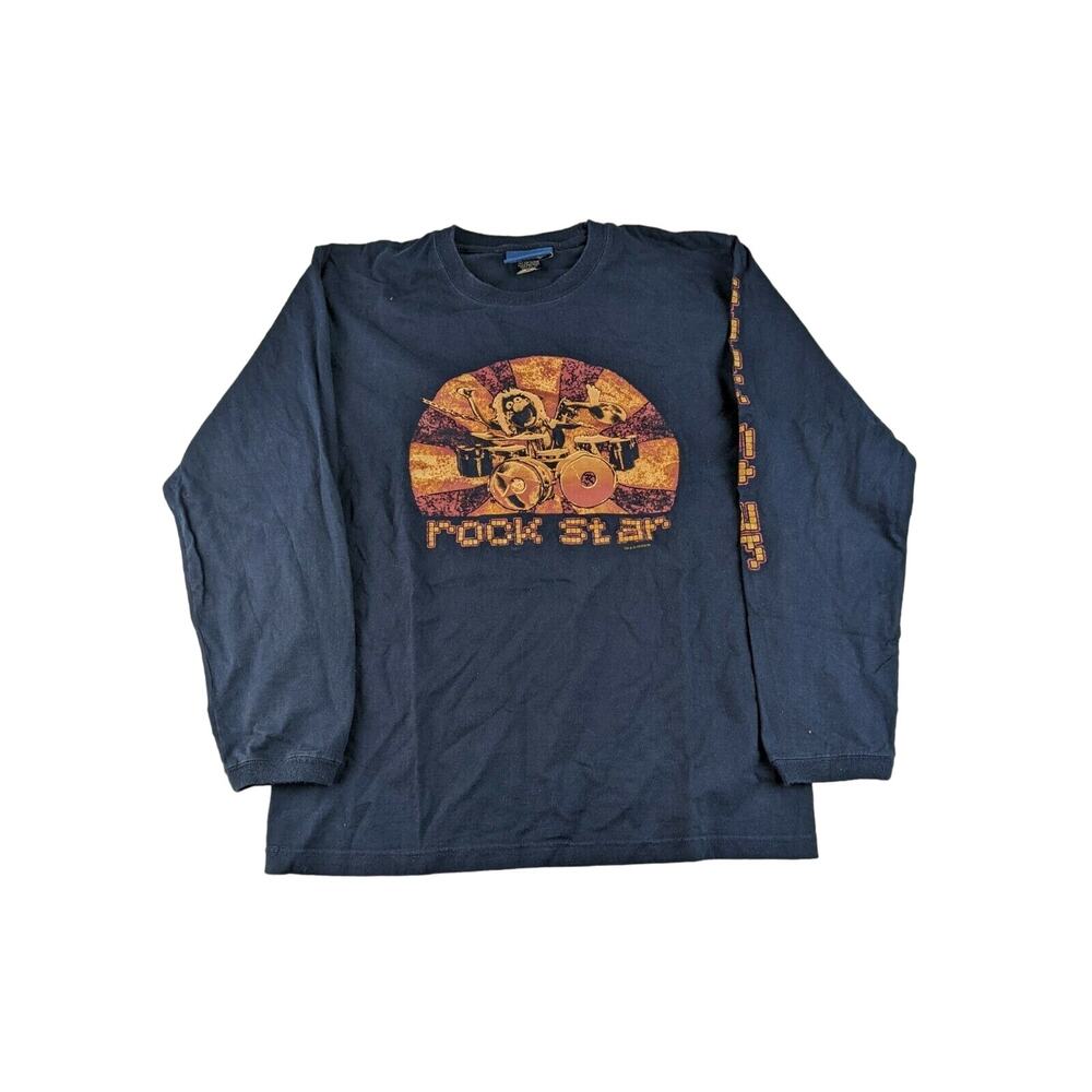 Jim Henson Muppets Long Sleeve T Shirt Size M 2004 Rock Star Animal Graphic Blue